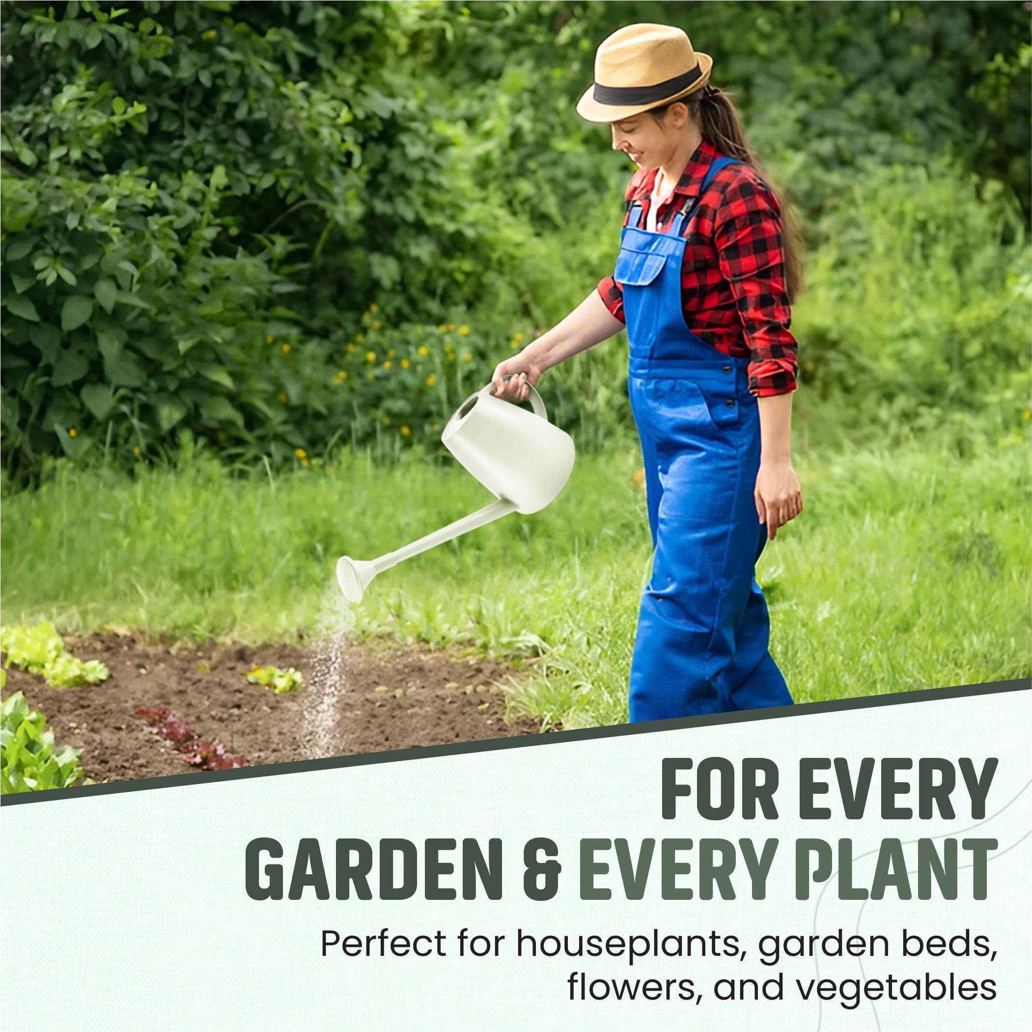 Keplin - 1.8L Plastic Watering Can with Plastic Sprinkler Rose - Durable Garden Watering Jug for Plants & Flowers - Easy Pour Outdoor & Indoor Watering Can