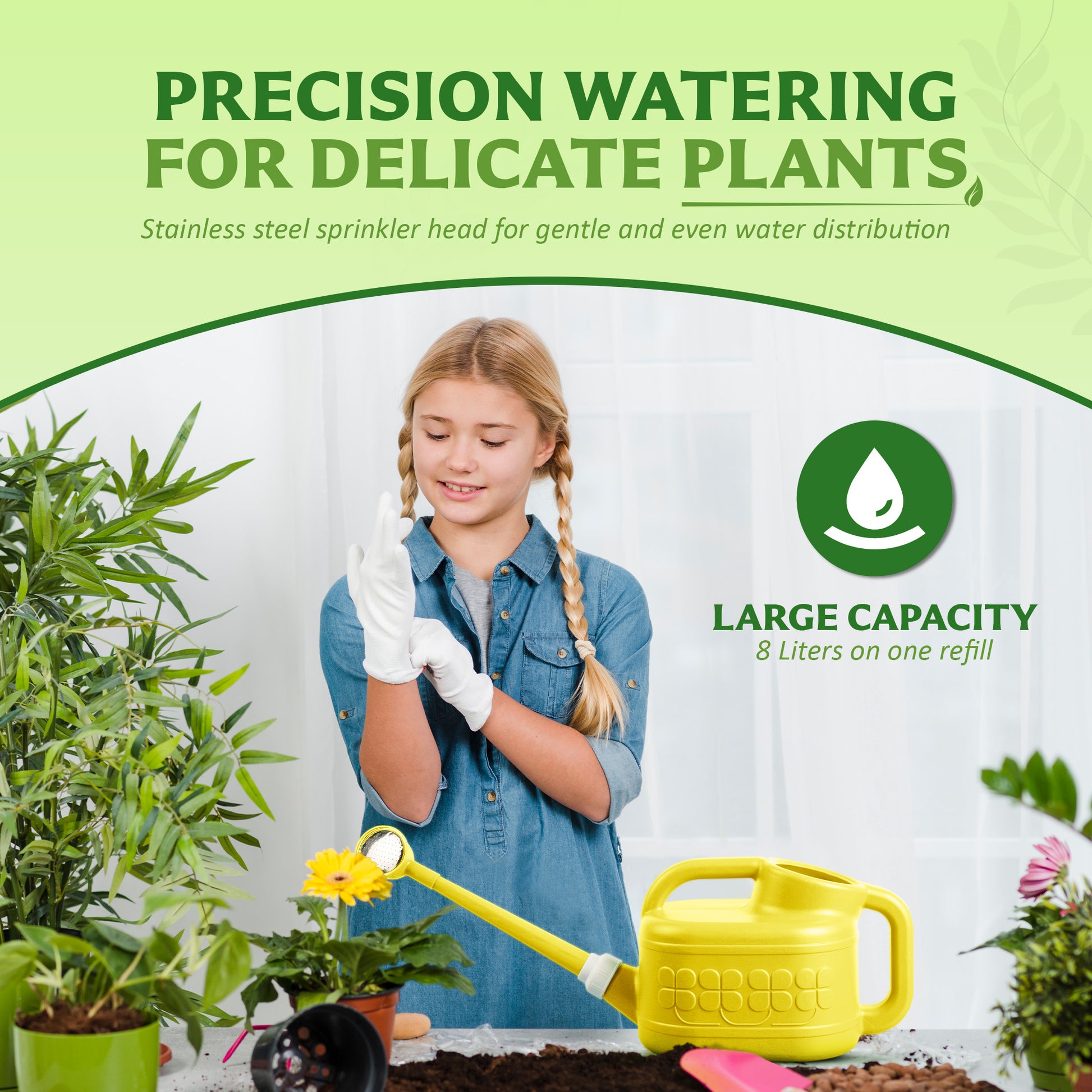 8L Plastic Watering Can with Stainless Steel Sprinkler Rose