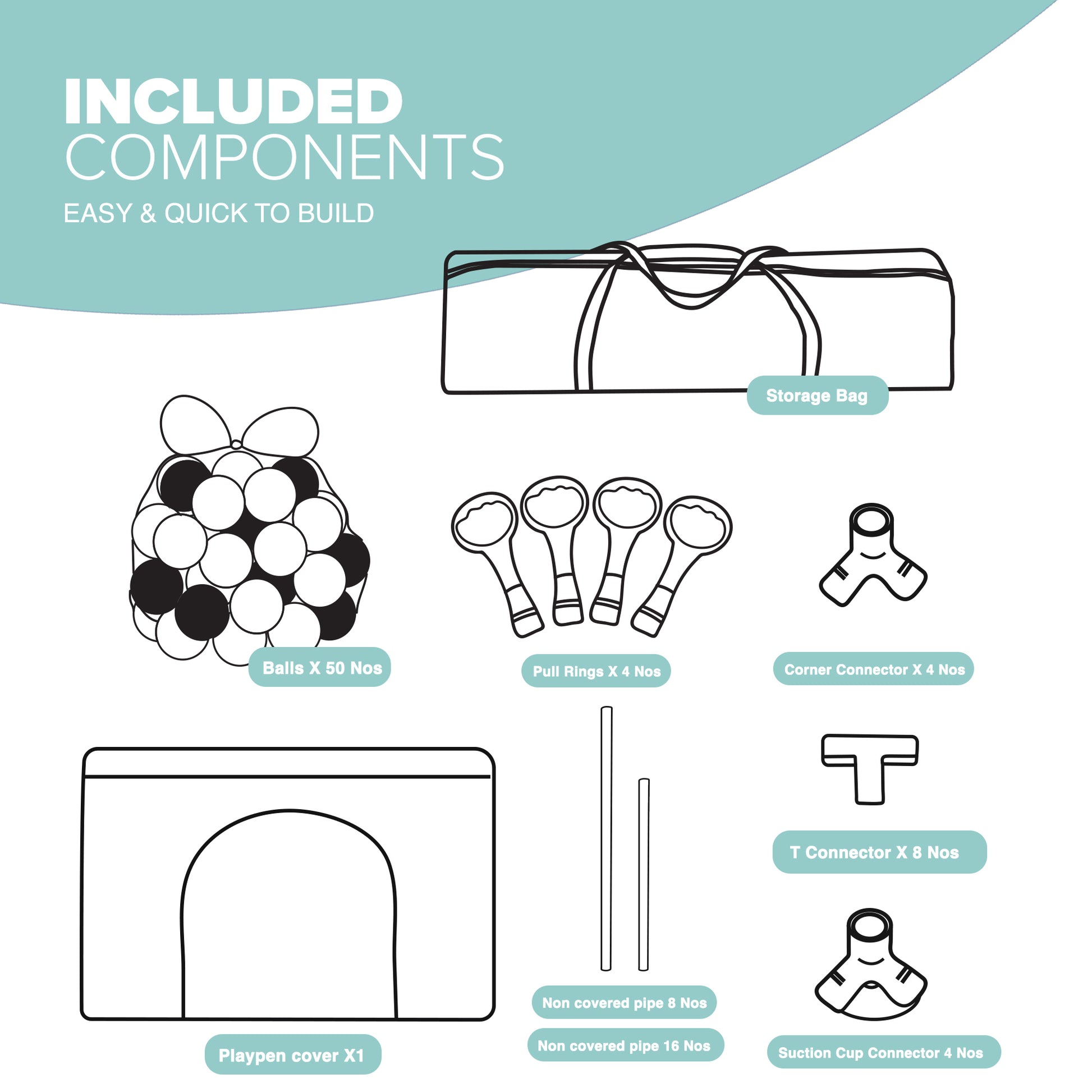 KIDOOLA Baby Playpen with Padded Frame & Mesh Walls, Unisex (150x180x65cm)