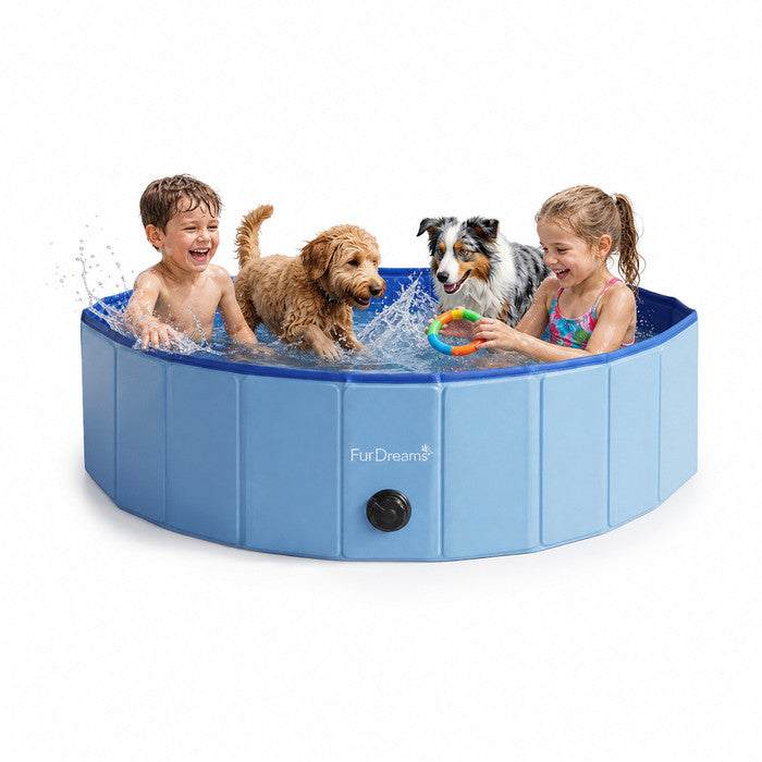 FurDreams Foldable Pet Swimming Pool – Hard Plastic Dog Bathtub, Portable Multi-Functional PVC Kiddie Pool with Non-Slip Base – Perfect for Children, Cats, Puppies, and Summer Fun