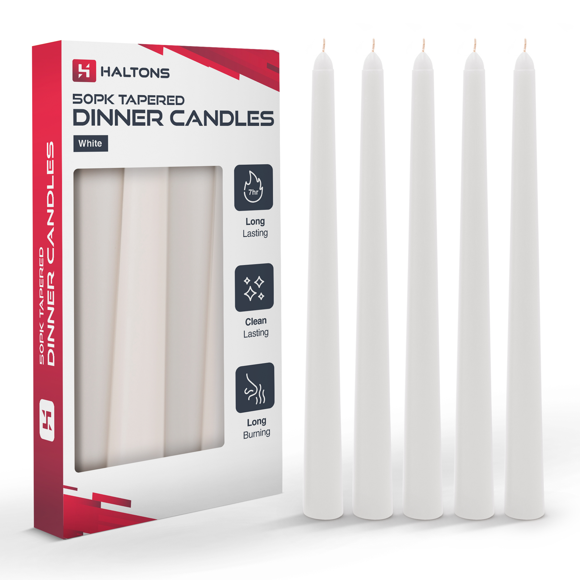 Haltons Tapered Dinner Candles - 50pk - 7-Hour Burn Time Dinner Candles, Unscented, Non-Drip & Smoke Free – image 8