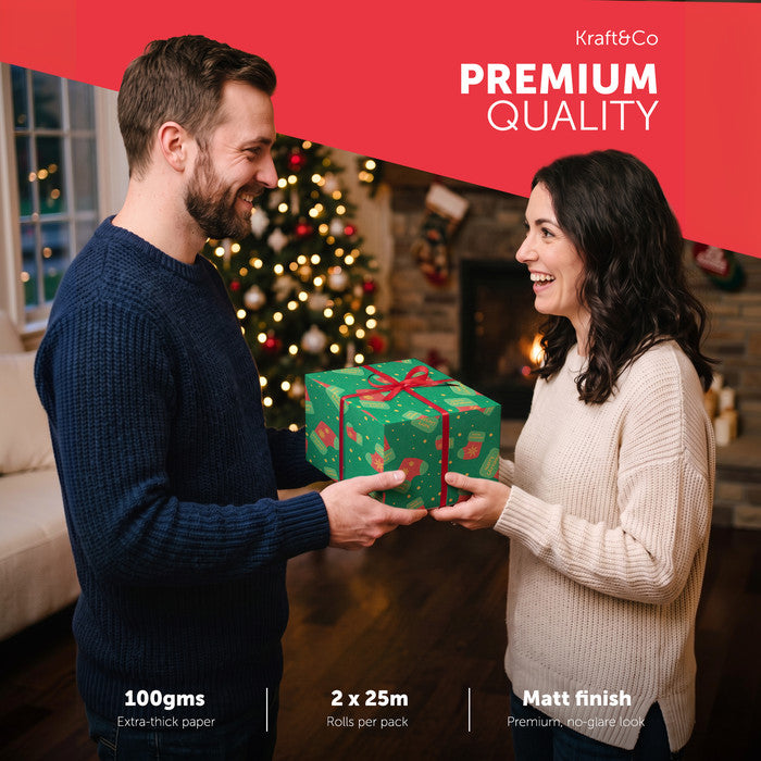 Kraft & Co Christmas Wrapping Paper Roll, 2 Pack