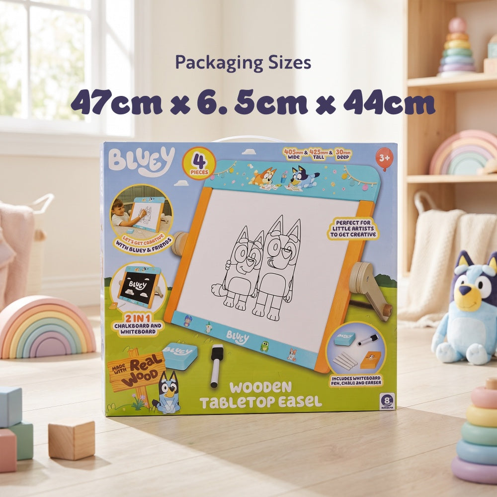 Bluey double-sided tabletop easel with whiteboard pen, chalk and eraser – educational toy for children