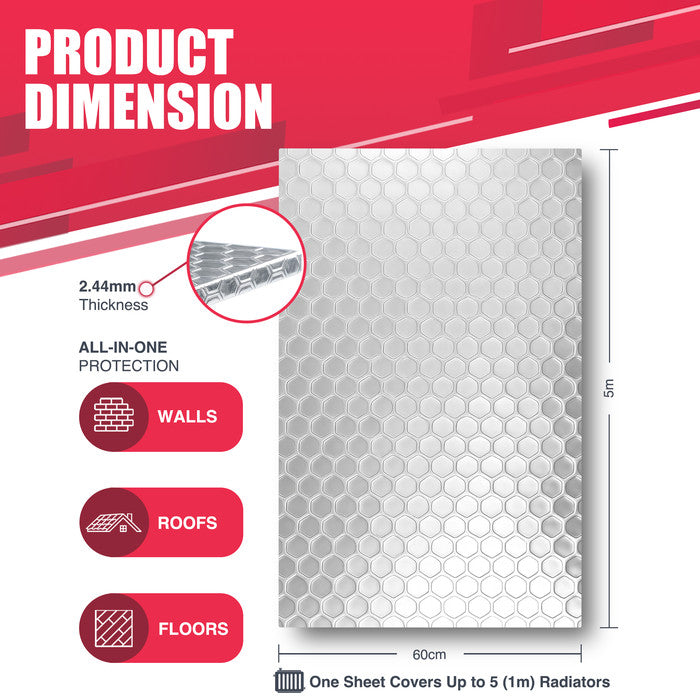 Haltons Reflective Radiator Foil – Energy Saving Insulation with 3M Self-Adhesive Pads – Easy to Install, Cut to Size – Reduce Heat Loss & Lower Bills – Covers 3+ Radiators – Thermal Barrier
