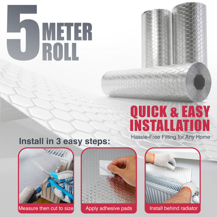 Haltons Reflective Radiator Foil – Energy Saving Insulation with 3M Self-Adhesive Pads – Easy to Install, Cut to Size – Reduce Heat Loss & Lower Bills – Covers 3+ Radiators – Thermal Barrier