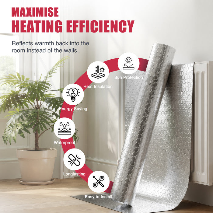 Haltons Reflective Radiator Foil – Energy Saving Insulation with 3M Self-Adhesive Pads – Easy to Install, Cut to Size – Reduce Heat Loss & Lower Bills – Covers 3+ Radiators – Thermal Barrier