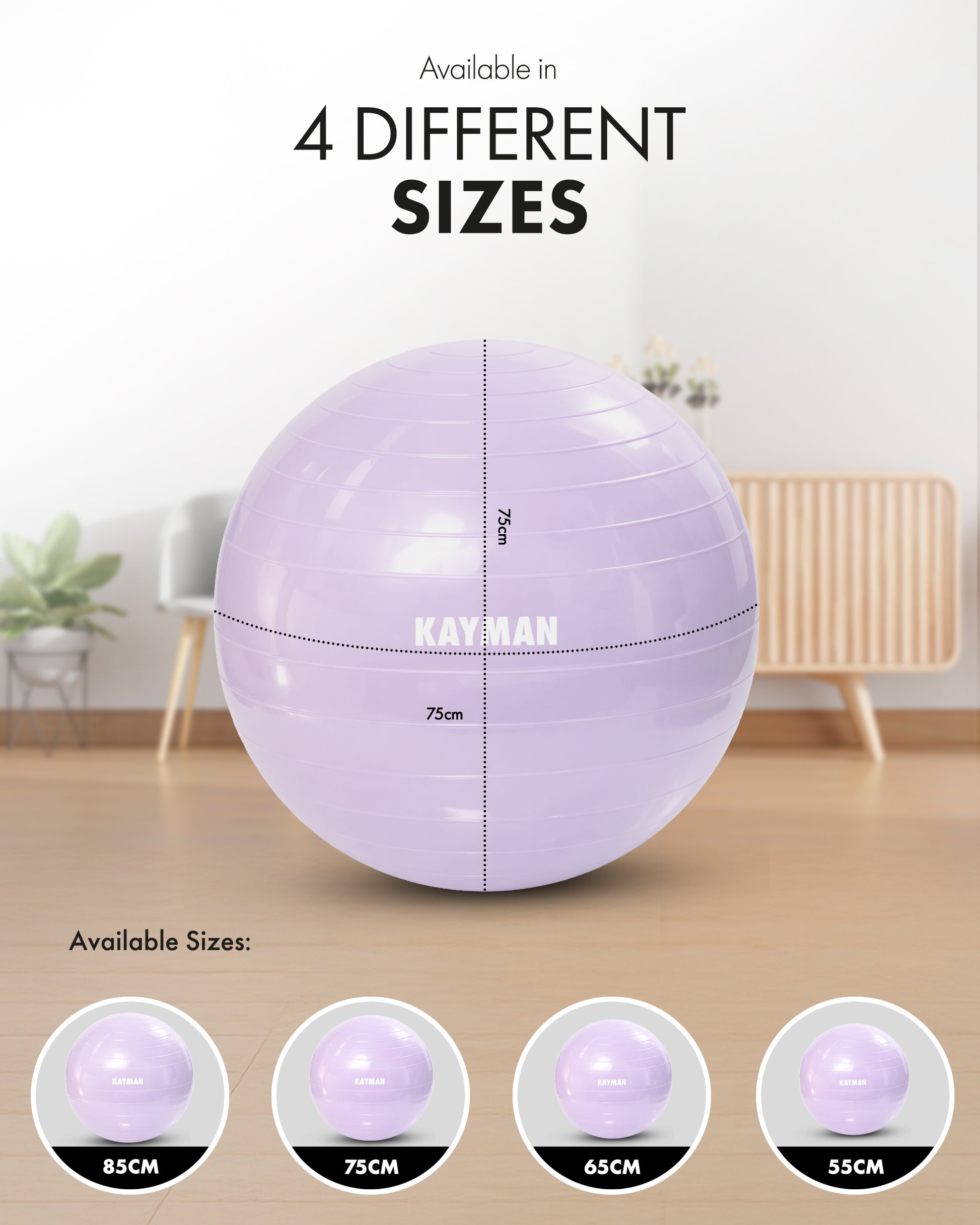 KAYMAN Exercise Ball - Anti-Burst System, Non-Slip Rings, Durable Material, Easy to Inflate, Ideal for Yoga, Pilates, Fitness, Balance Training, Gym, and Home Workouts – image 22