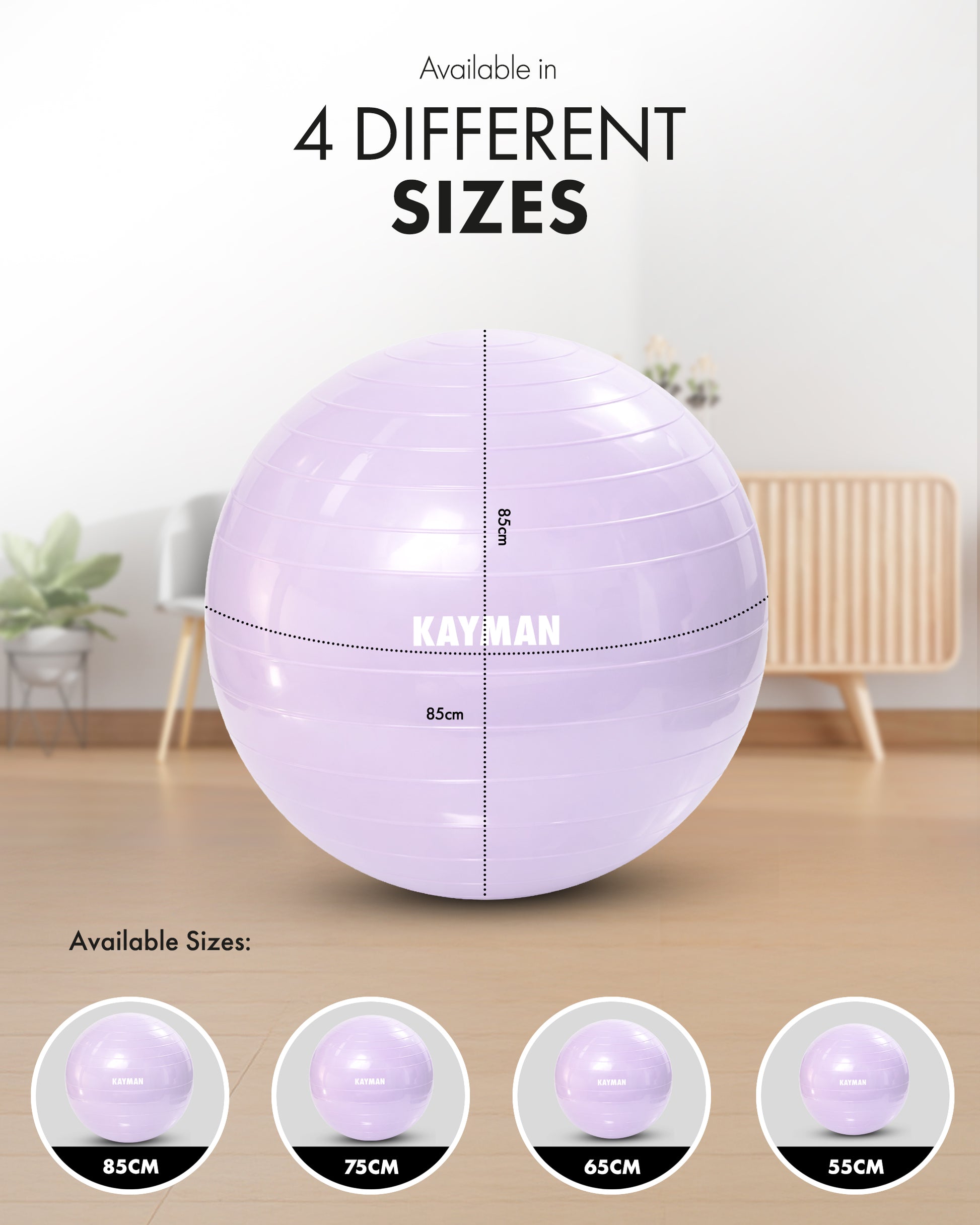 KAYMAN Exercise Ball - Anti-Burst System, Non-Slip Rings, Durable Material, Easy to Inflate, Ideal for Yoga, Pilates, Fitness, Balance Training, Gym, and Home Workouts – image 24