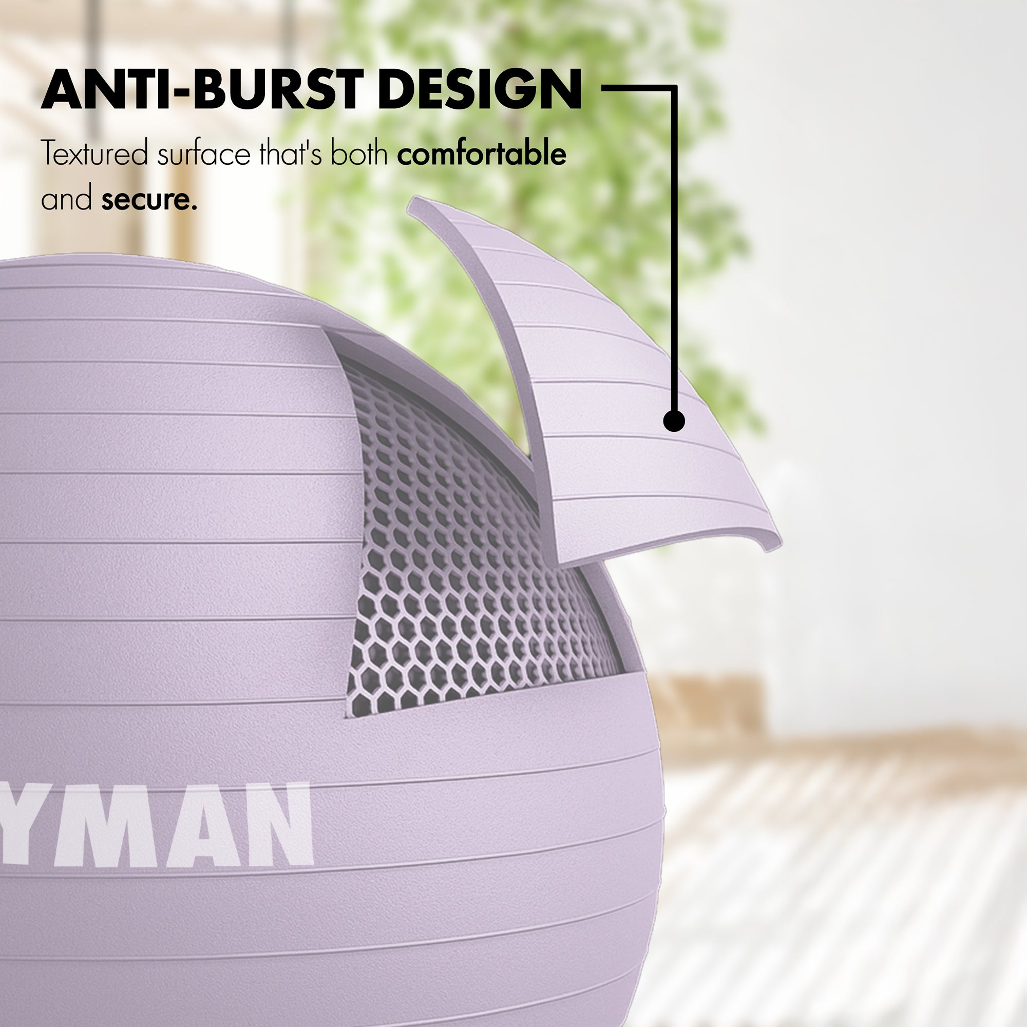 KAYMAN Exercise Ball - Anti-Burst System, Non-Slip Rings, Durable Material, Easy to Inflate, Ideal for Yoga, Pilates, Fitness, Balance Training, Gym, and Home Workouts