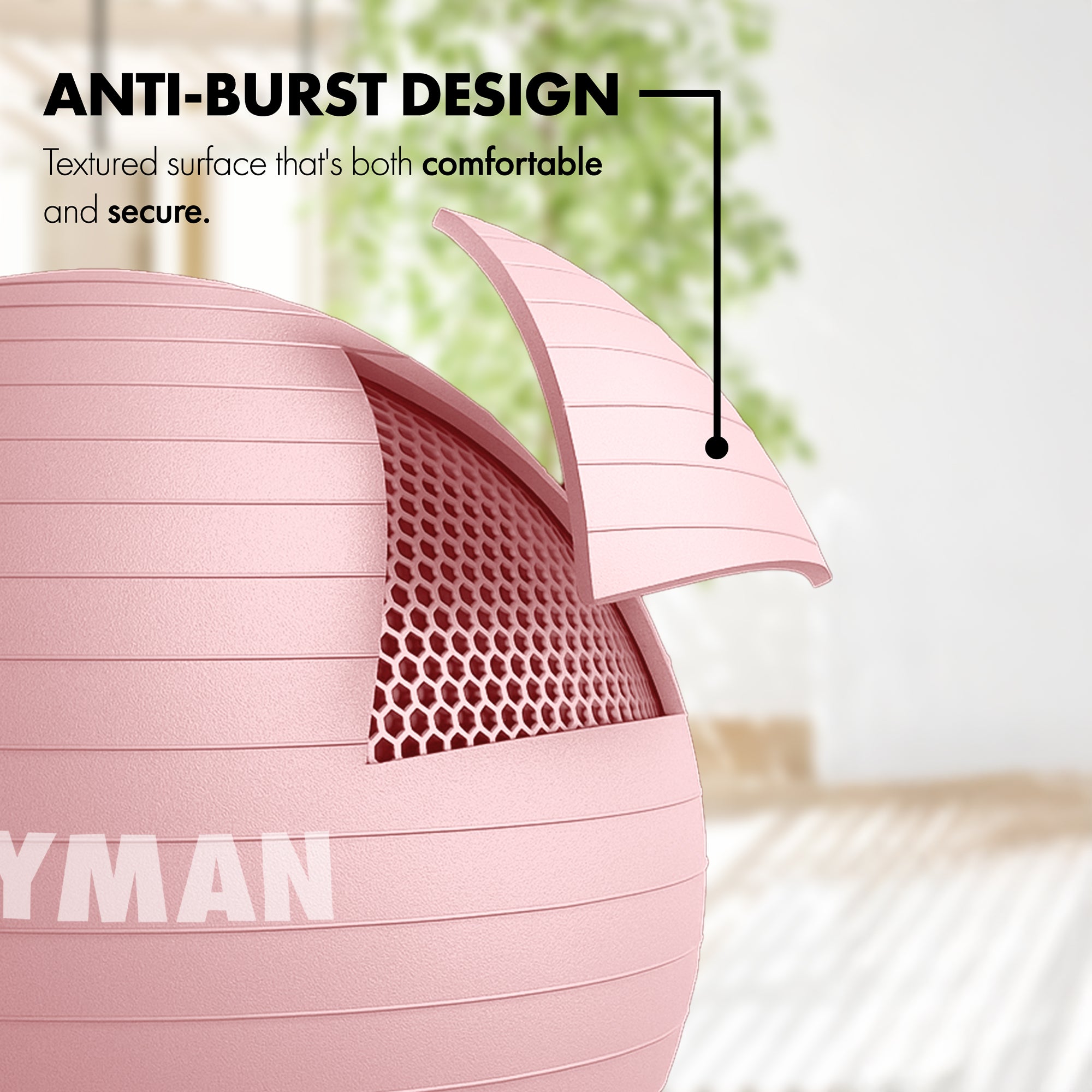 KAYMAN Exercise Ball - Anti-Burst System, Non-Slip Rings, Durable Material, Easy to Inflate, Ideal for Yoga, Pilates, Fitness, Balance Training, Gym, and Home Workouts