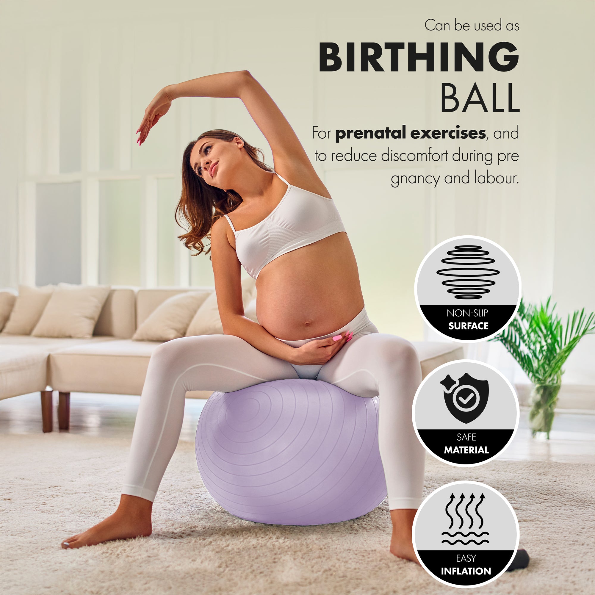 KAYMAN Exercise Ball - Anti-Burst System, Non-Slip Rings, Durable Material, Easy to Inflate, Ideal for Yoga, Pilates, Fitness, Balance Training, Gym, and Home Workouts