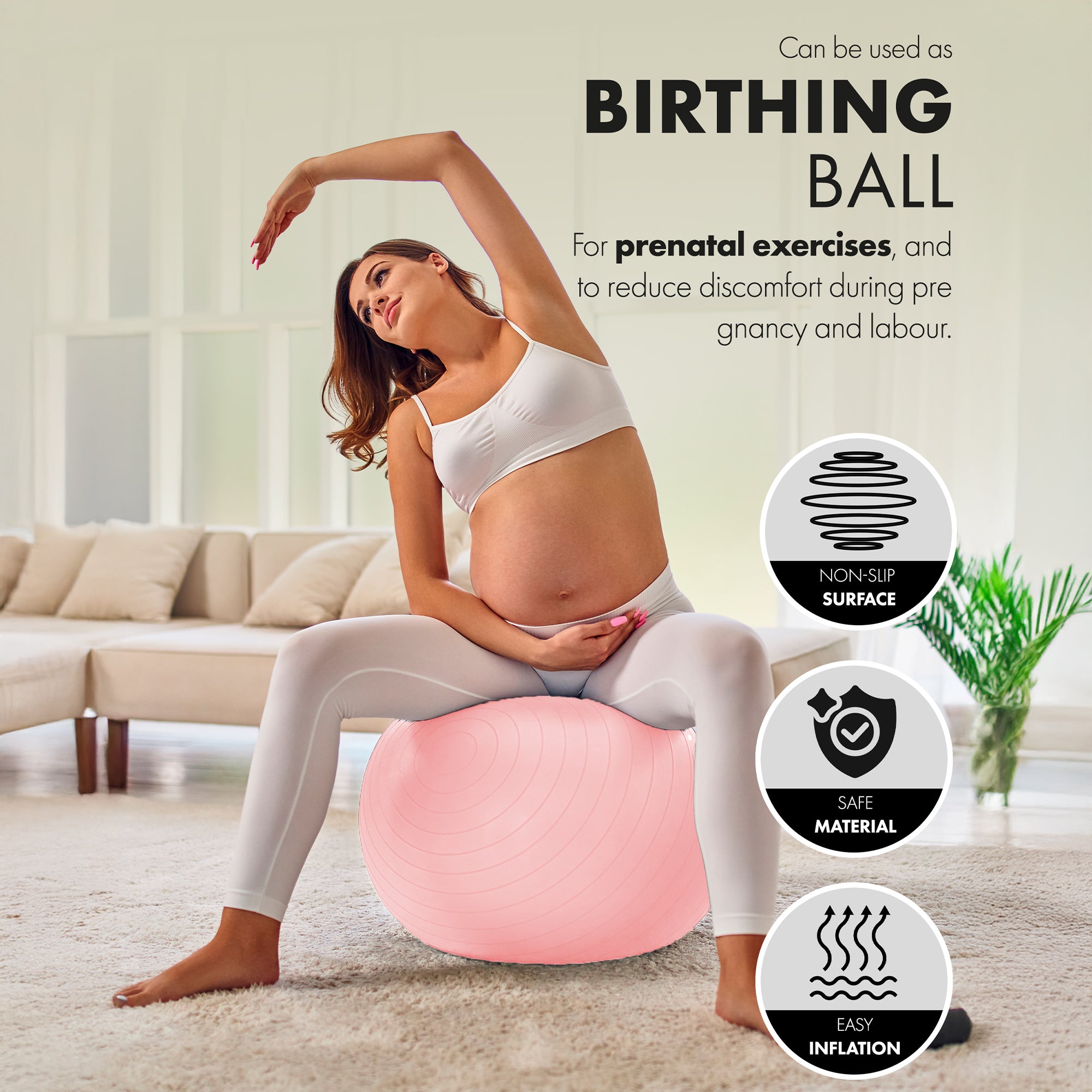 KAYMAN Exercise Ball - Anti-Burst System, Non-Slip Rings, Durable Material, Easy to Inflate, Ideal for Yoga, Pilates, Fitness, Balance Training, Gym, and Home Workouts