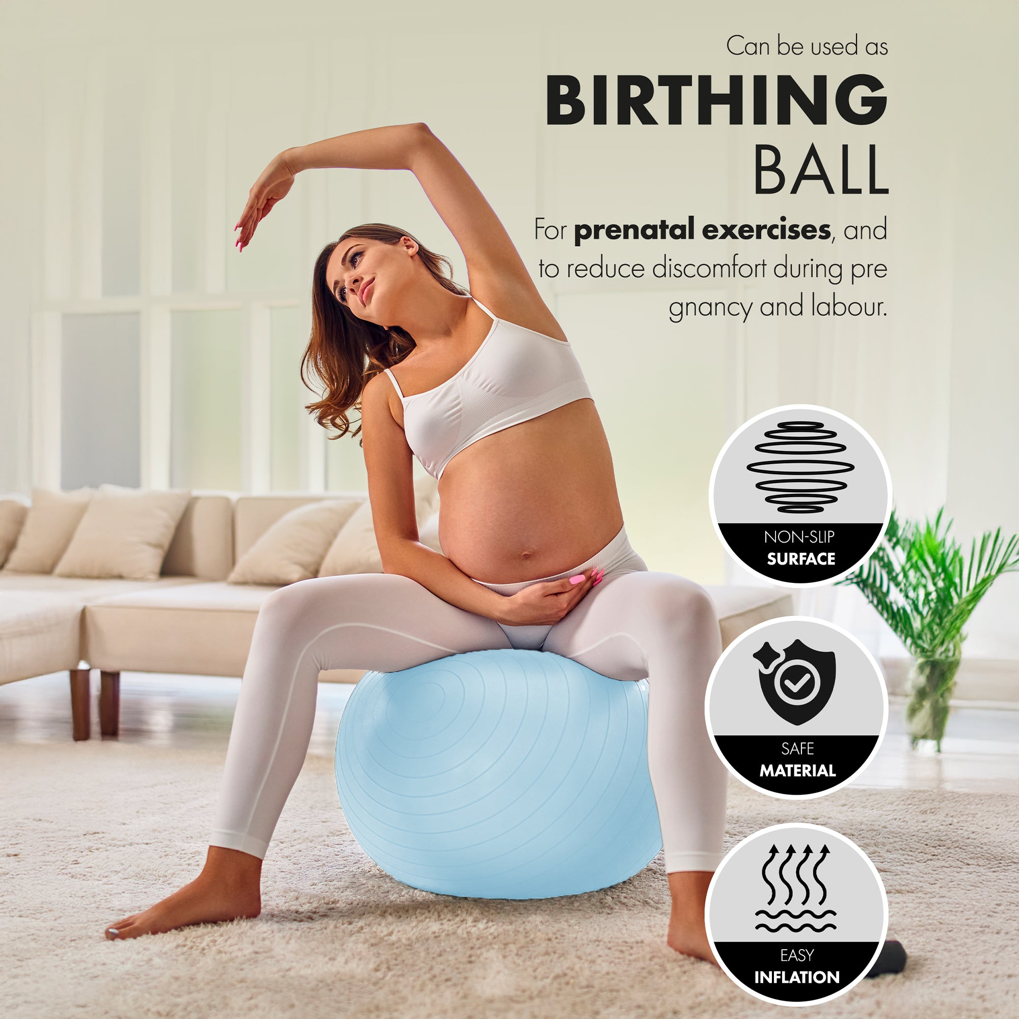 KAYMAN Exercise Ball - Anti-Burst System, Non-Slip Rings, Durable Material, Easy to Inflate, Ideal for Yoga, Pilates, Fitness, Balance Training, Gym, and Home Workouts