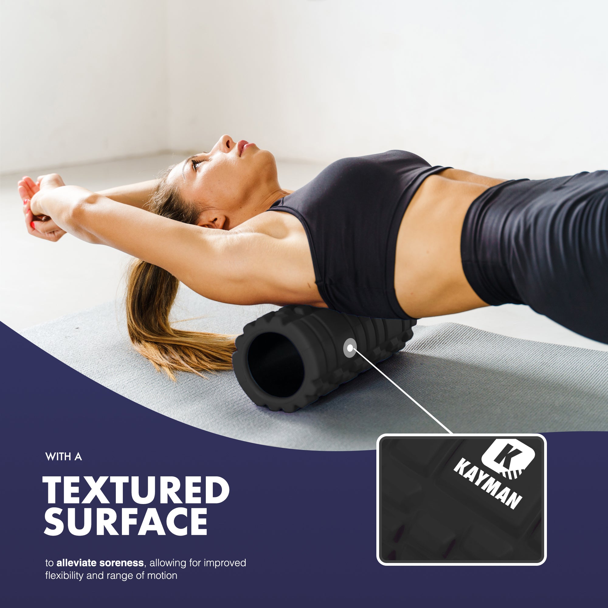 Kayman Massage Roller: High-Density Foam Deep Tissue Relief & Sports Recovery Tool for Back Pain, Balance, and Blood Flow Stimulation