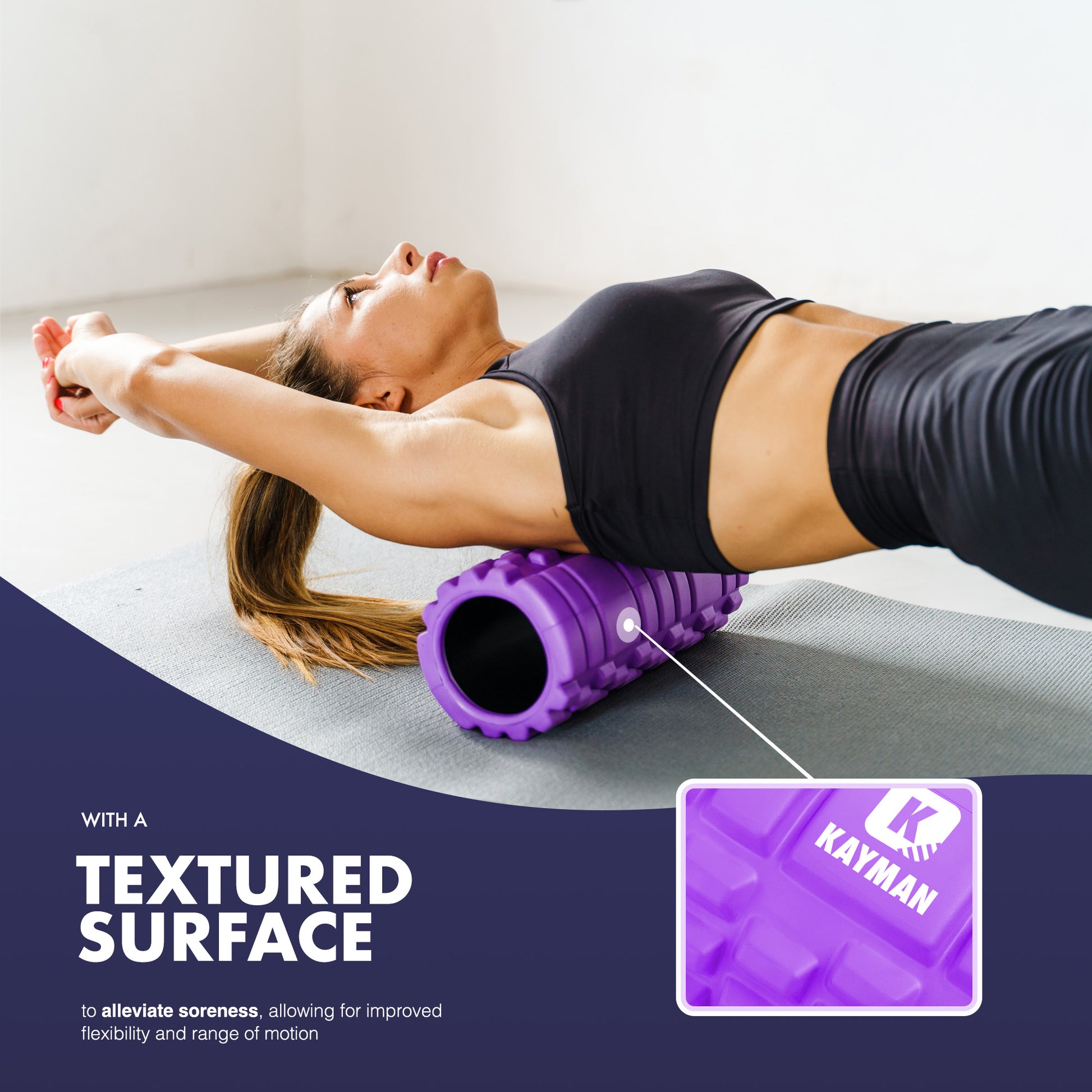 Kayman Massage Roller: High-Density Foam Deep Tissue Relief & Sports Recovery Tool for Back Pain, Balance, and Blood Flow Stimulation – image 23