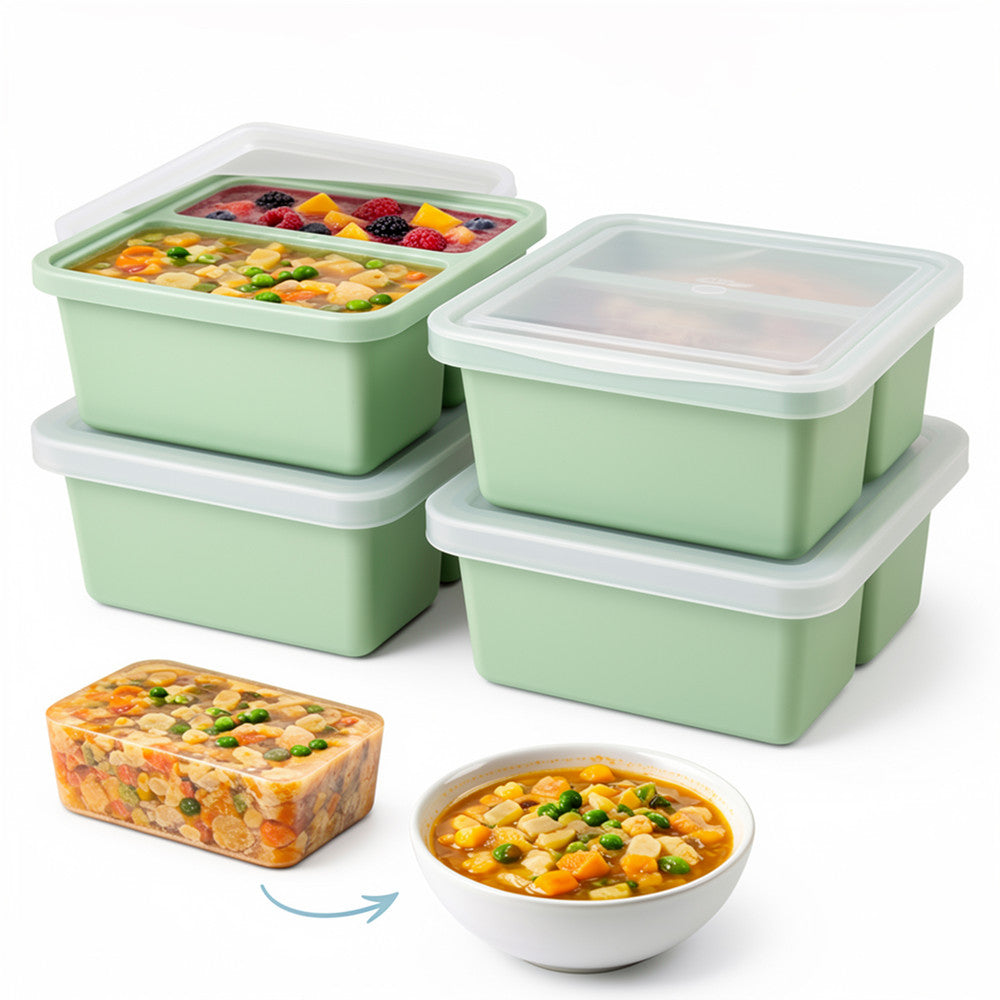 Keplin silicone soup freezer tray 4-pack with lid – green