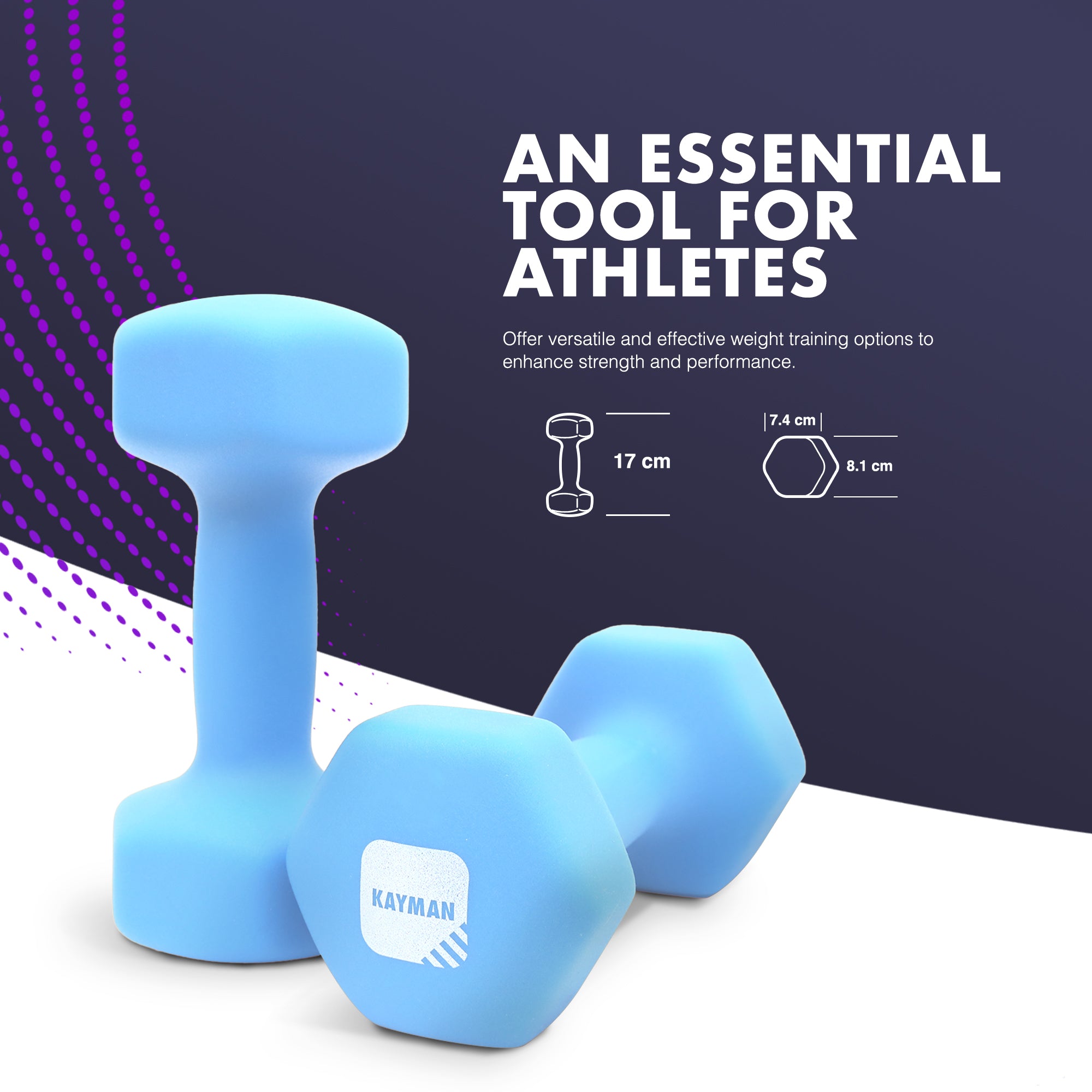 KAYMAN Neoprene Dumbbell Pair with Anti-Slip Grip, Hex Edges, Water-Resistant Surface & Workout Poster Guide - Weight Set for Home, Gym & Fitness Training Equipment (1kg 2kg 3kg 4kg 5kg 6kg 8kg 10kg)