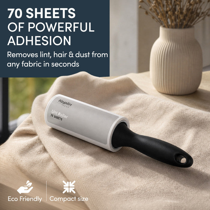 Lint Roller with Ergonomic Handle – Extra Sticky Sheets for Pet Hair