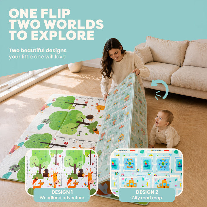 Reversible baby play mat giraffe design – large soft foam floor mat for nursery and playroom
