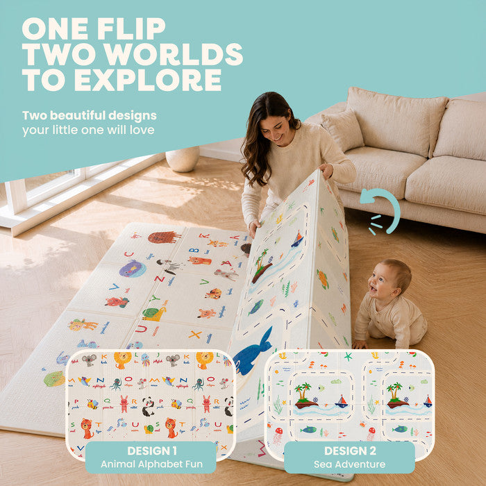 Reversible foam play mat with car track design – large children's playmat for crawling and tummy time