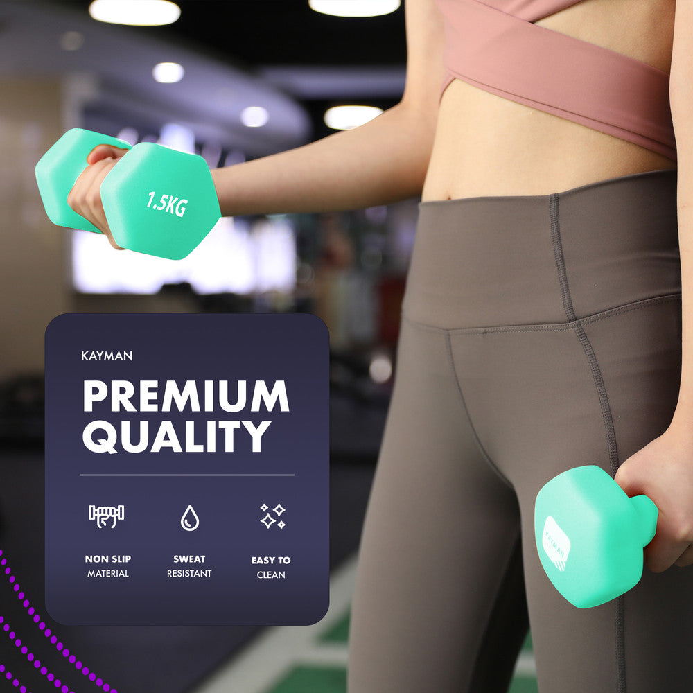 KAYMAN Neoprene Dumbbells Pair with Anti-Slip Grip,Hex Edges,Water-Resistant Surface & Workout Poster-Weight Set for Home, Gym & Fitness 1.5kg – image 2