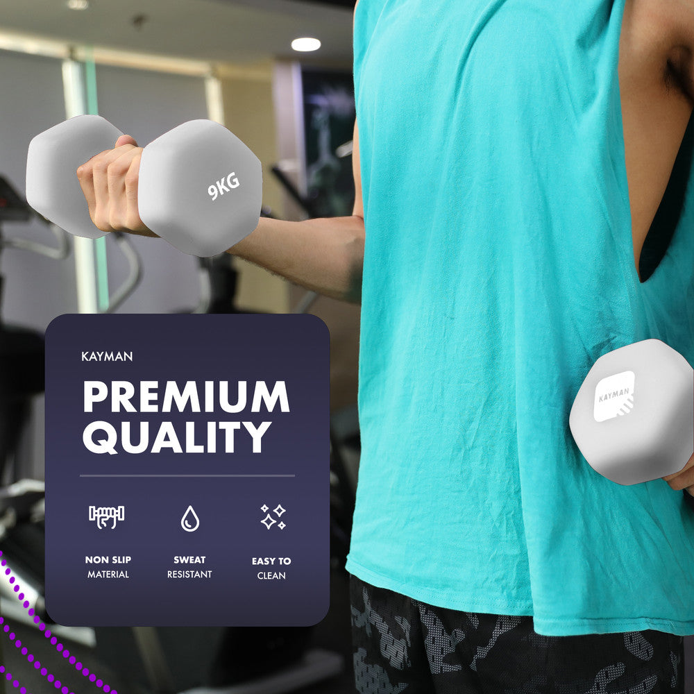 KAYMAN Neoprene Dumbbell Pair with Anti-Slip Grip, Hex Edges, Water-Resistant Surface & Workout Poster Guide - Weight Set for Home, Gym & Fitness Training Equipment (1kg 2kg 3kg 4kg 5kg 6kg 7kg 8kg 9kg 10kg) – image 9