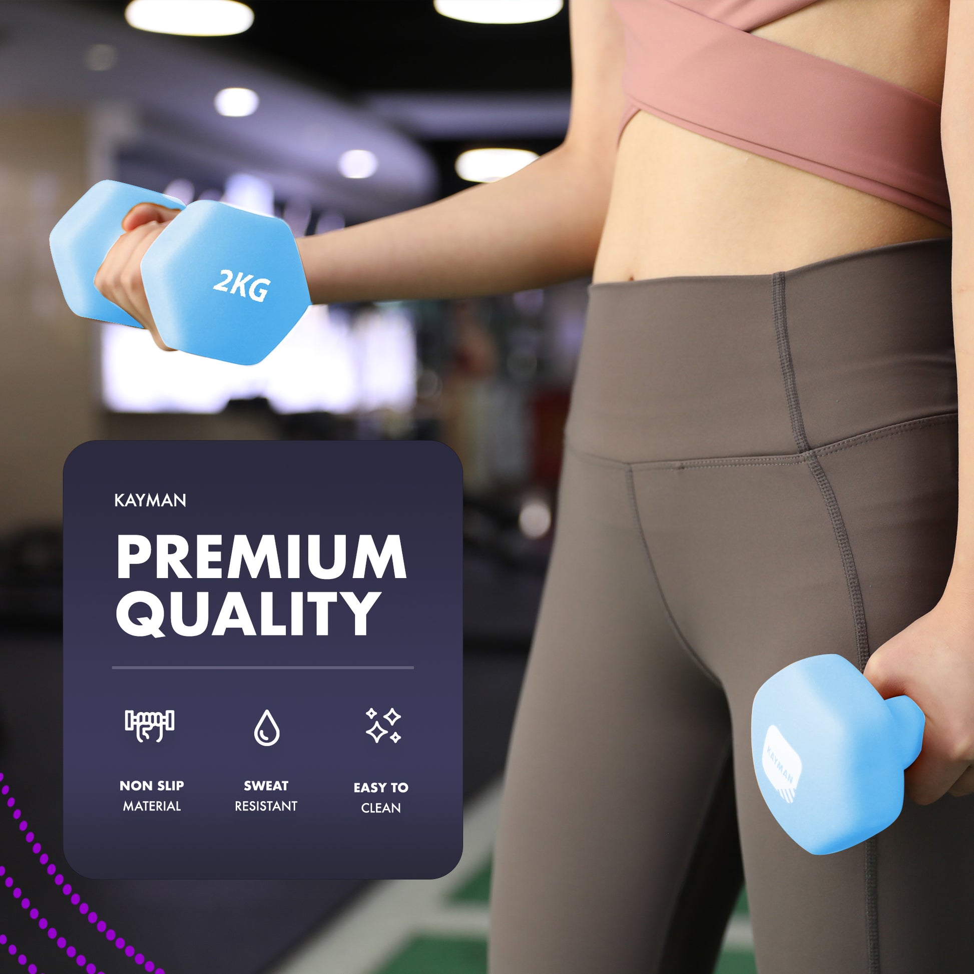 KAYMAN Neoprene Dumbbell Pair with Anti-Slip Grip, Hex Edges, Water-Resistant Surface & Workout Poster Guide - Weight Set for Home, Gym & Fitness Training Equipment (1kg 2kg 3kg 4kg 5kg 6kg 7kg 8kg 9kg 10kg)