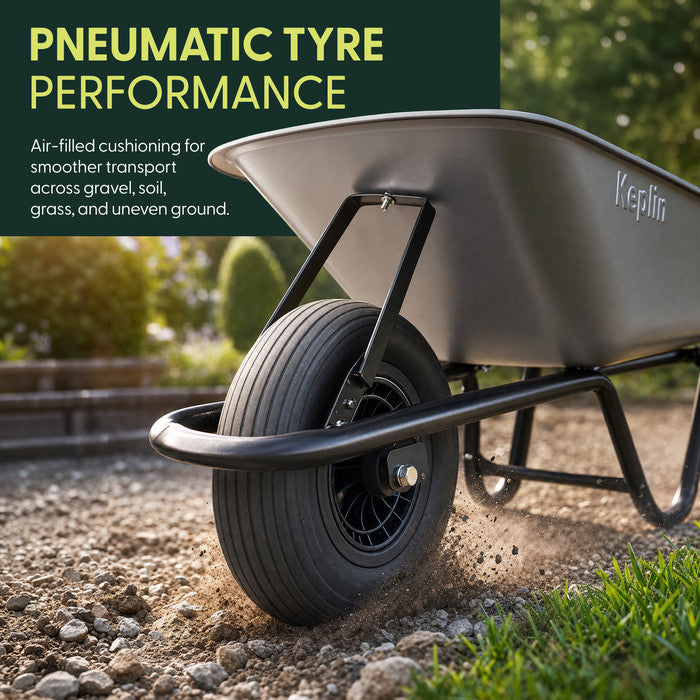 Pneumatic tyre wheelbarrow – air-filled wheel for grass, gravel and uneven ground UK
