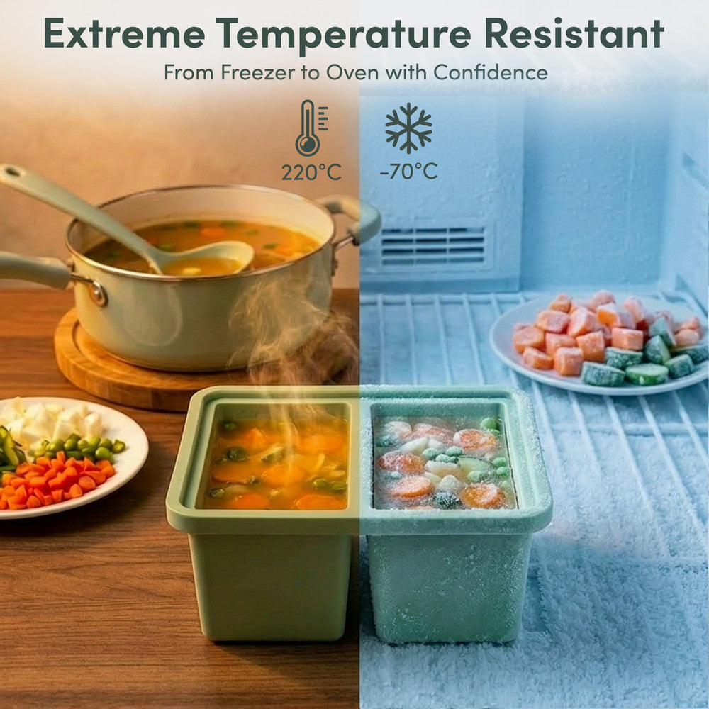 Filling silicone freezer tray with homemade soup broth