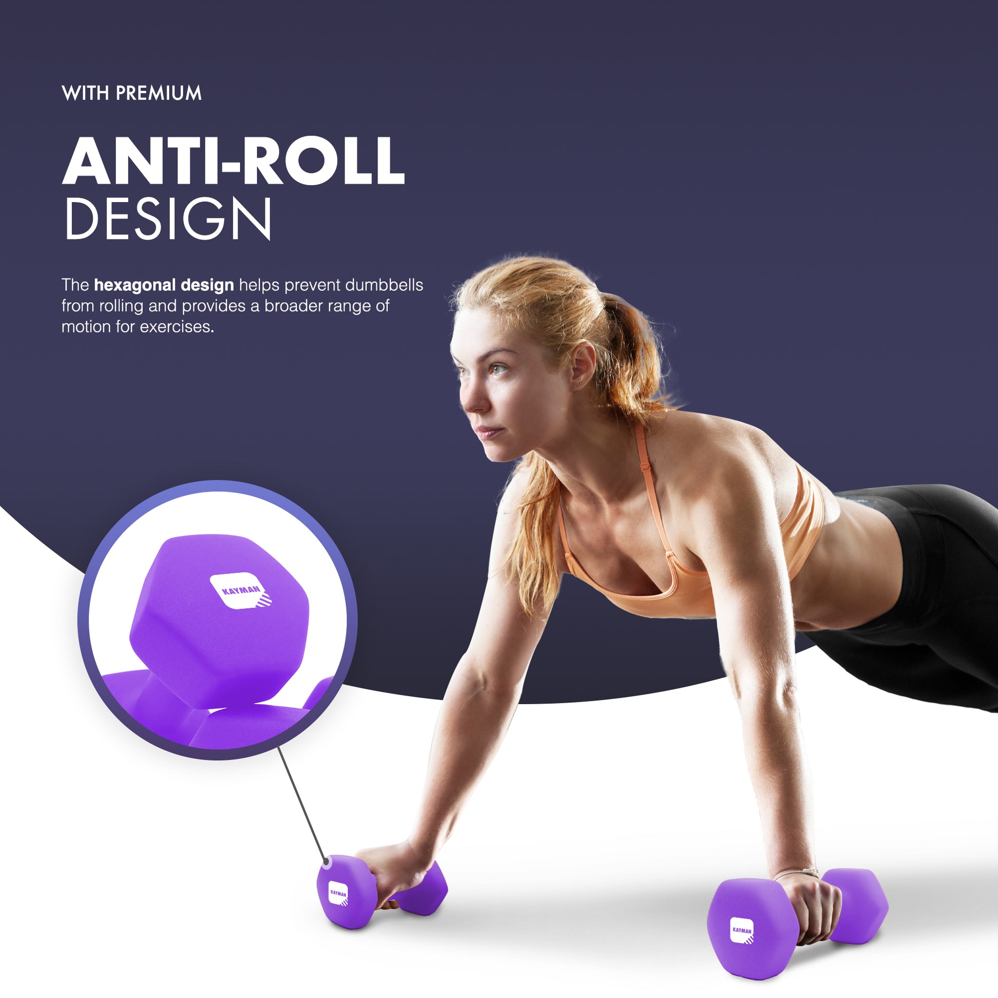 KAYMAN Neoprene Dumbbell Pair with Anti-Slip Grip, Hex Edges, Water-Resistant Surface & Workout Poster Guide - Weight Set for Home, Gym & Fitness Training Equipment (1kg 2kg 3kg 4kg 5kg 6kg 7kg 8kg 9kg 10kg)