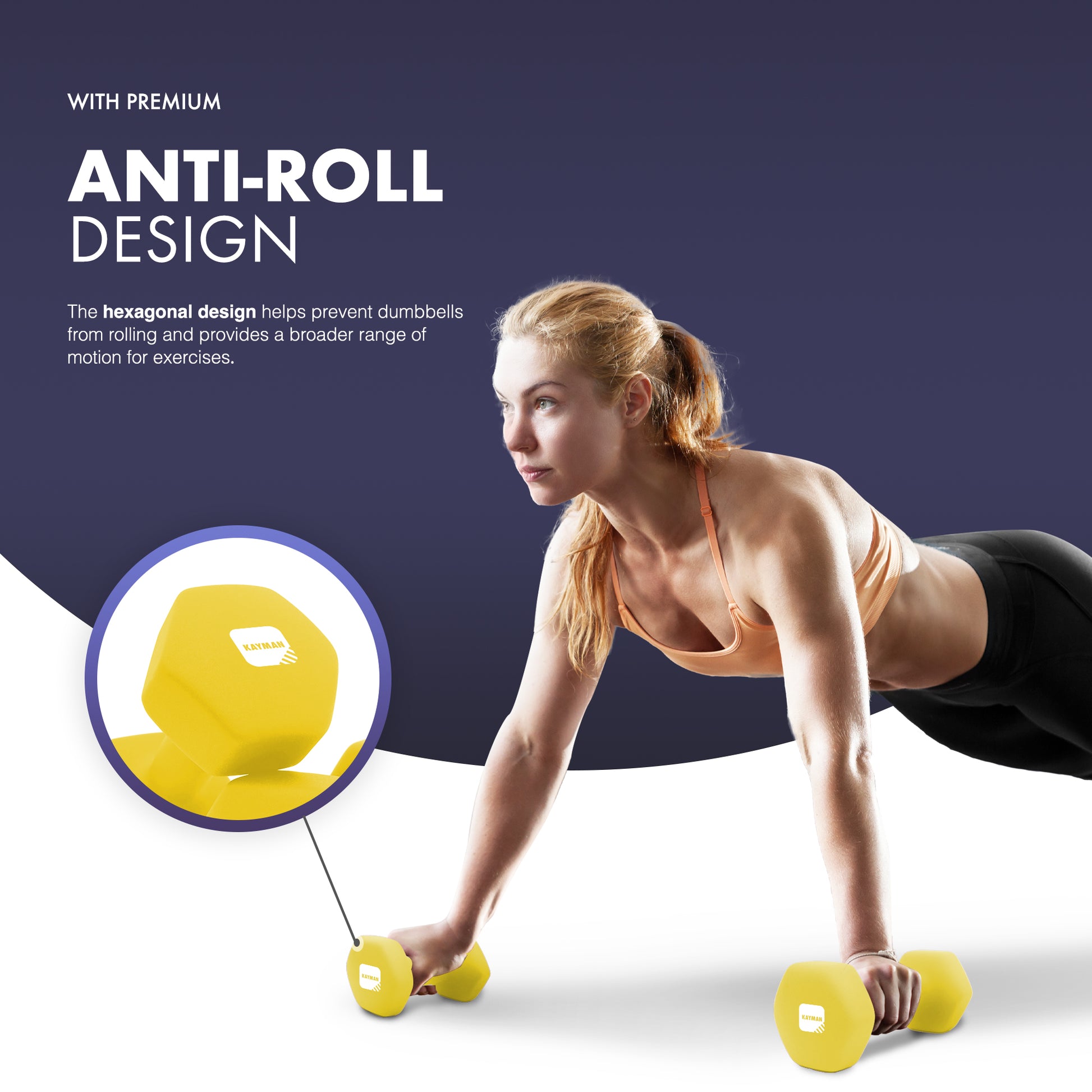 KAYMAN Neoprene Dumbbell Pair with Anti-Slip Grip, Hex Edges, Water-Resistant Surface & Workout Poster Guide - Weight Set for Home, Gym & Fitness Training Equipment (1kg 2kg 3kg 4kg 5kg 6kg 7kg 8kg 9kg 10kg)