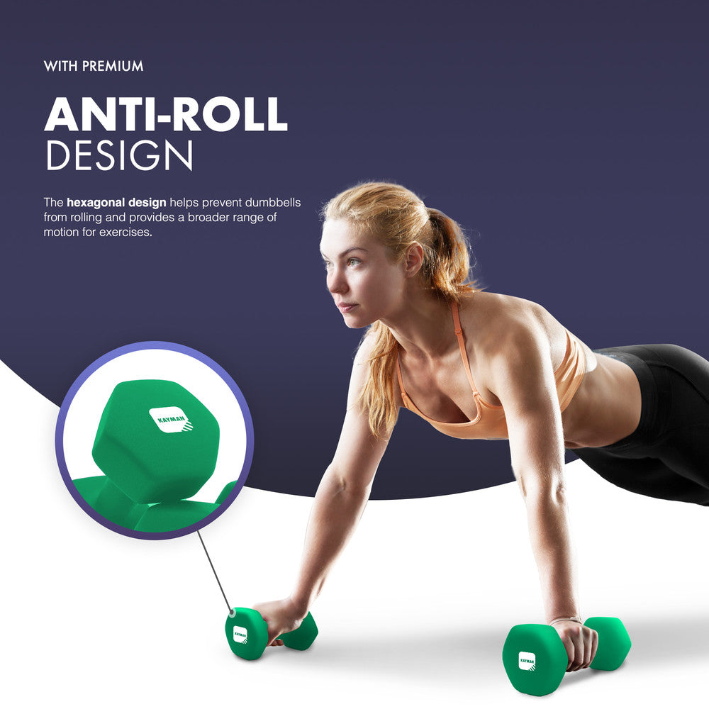 KAYMAN Neoprene Dumbbell Pair with Anti-Slip Grip, Hex Edges, Water-Resistant Surface & Workout Poster Guide - Weight Set for Home, Gym & Fitness Training Equipment (1kg 2kg 3kg 4kg 5kg 6kg 7kg 8kg 9kg 10kg) – image 25