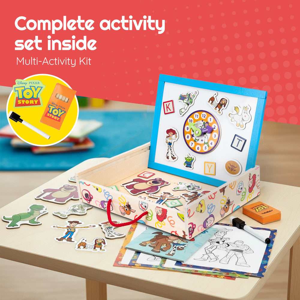 Kids magnetic doodle activity set with Toy Story Buzz and Woody characters