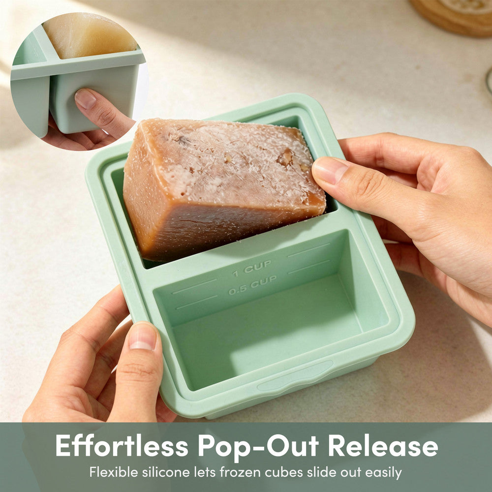 Stackable silicone freezer trays with lids saving freezer space