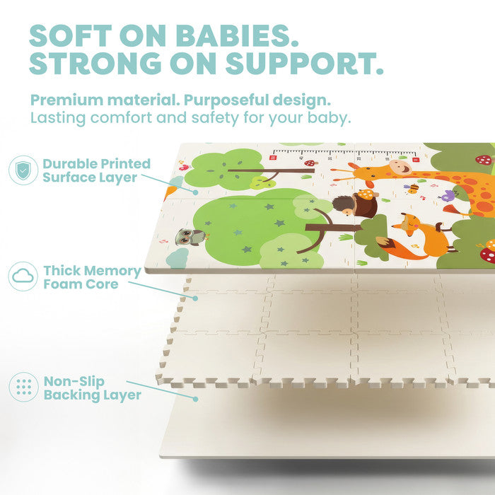 Close-up of baby play mat foam texture – thick non-toxic cushioned mat for safe baby play