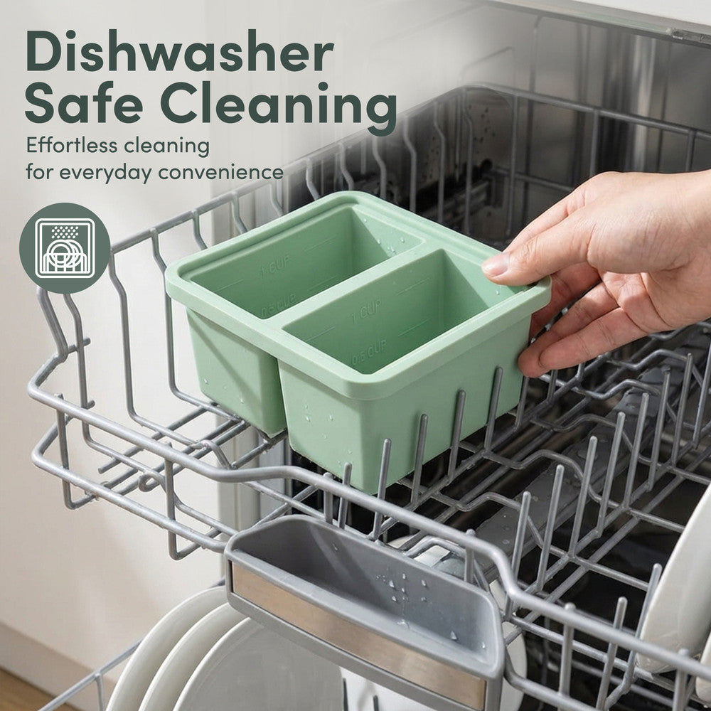 Easy-release frozen soup portion from silicone freezer mould