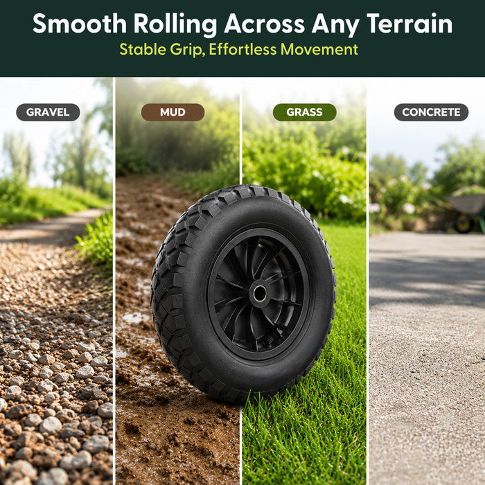 Keplin 3.50-8 wheelbarrow wheel performance on gravel, mud, grass and concrete 