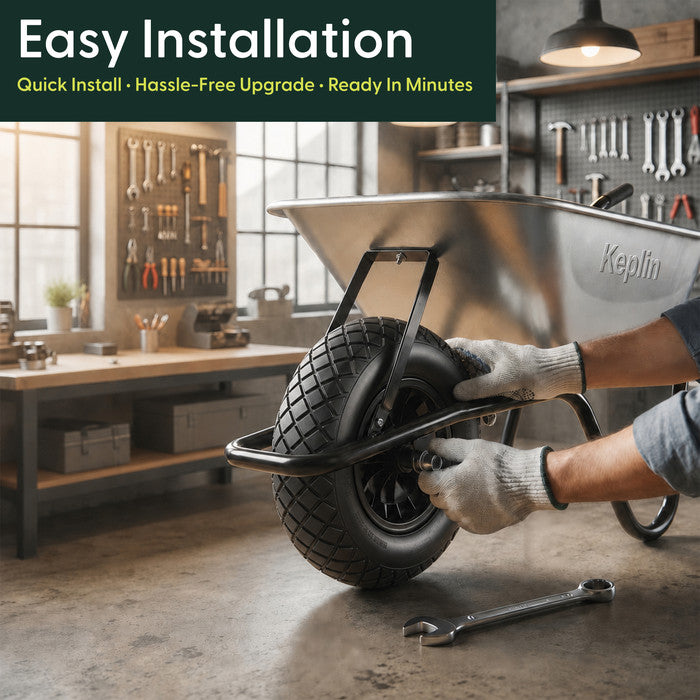 Fitting a Keplin 3.50-8 solid rubber wheelbarrow wheel onto a barrow frame