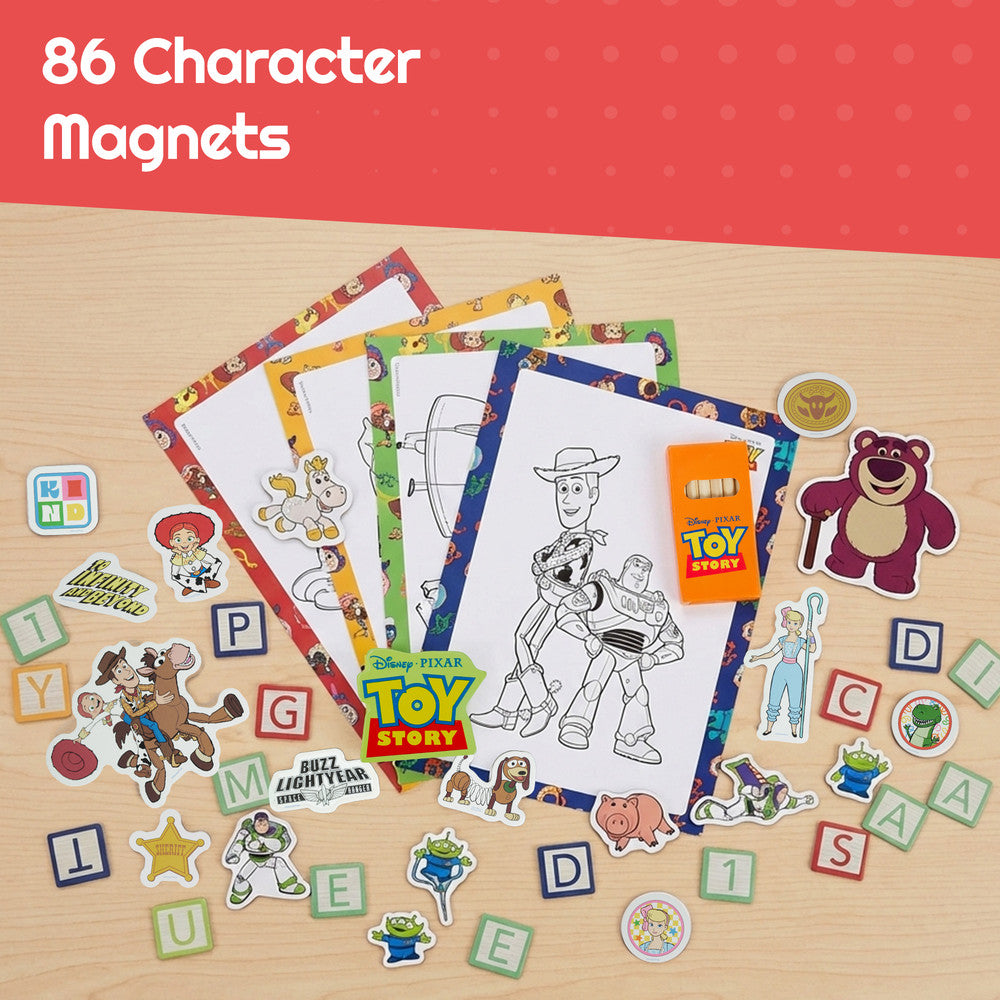 Magnetic activity box set with Toy Story theme — child drawing on board