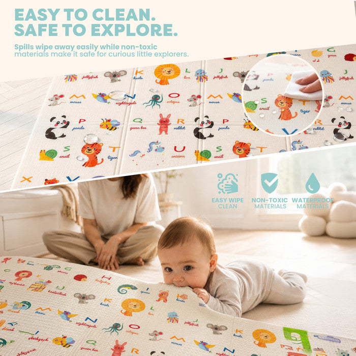 Large foam play mat for babies and toddlers – reversible design with engaging patterns for safe indoor play