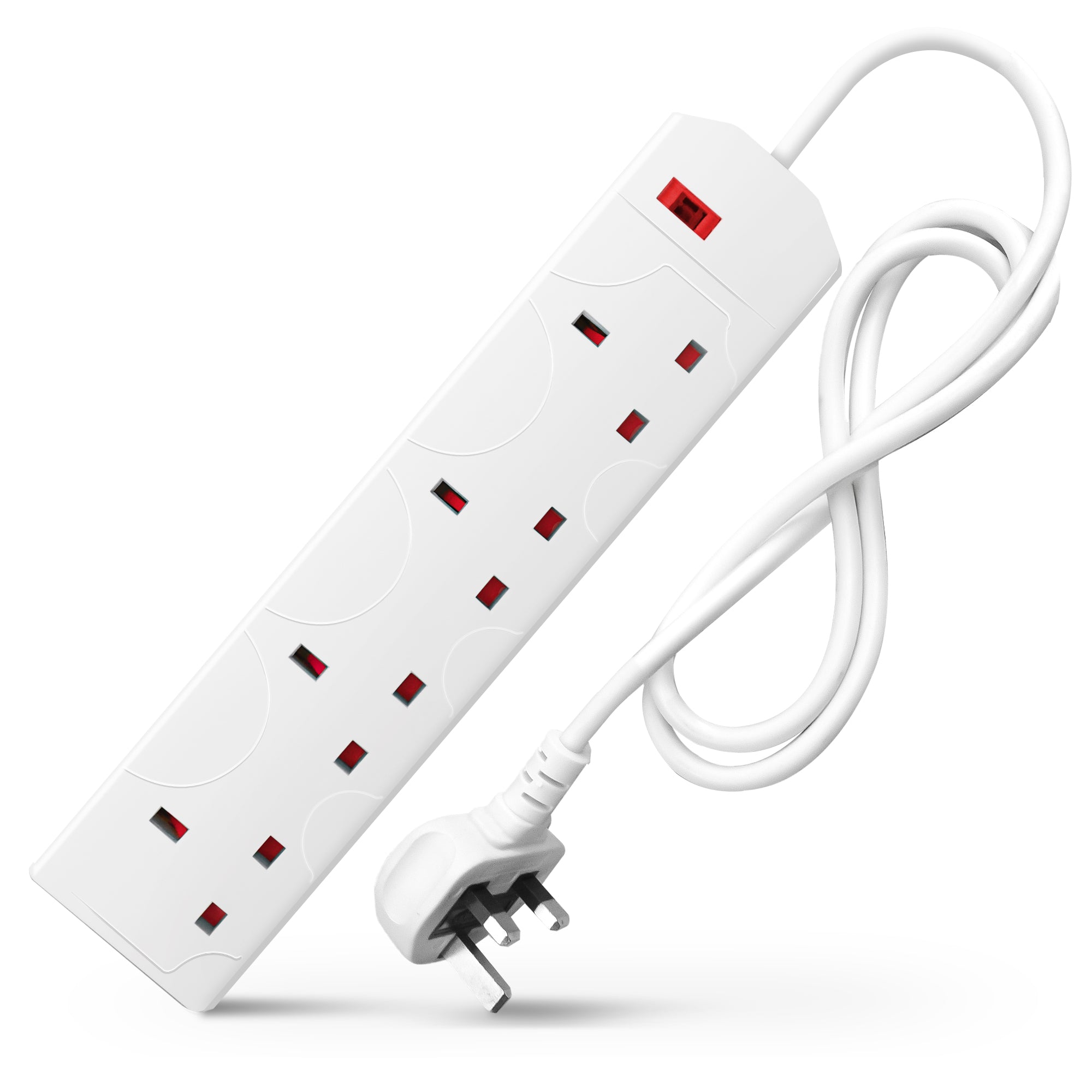 Desiretech Electric Extension Lead - 4 Gang, UK Plug & 3 Pin Socket - Wall Mountable & Multi Socket Mains Strip for Home, Bedroom, Kitchen, & Office (1 Pack)