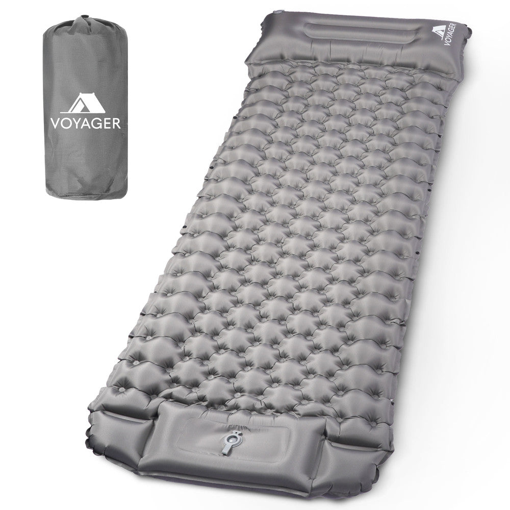 Grey single inflatable camping sleeping pad – two pads connected for group outdoor camping UK