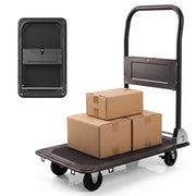 Haltons heavy duty folding platform trolley loaded with cardboard boxes beside the same trolley folded flat