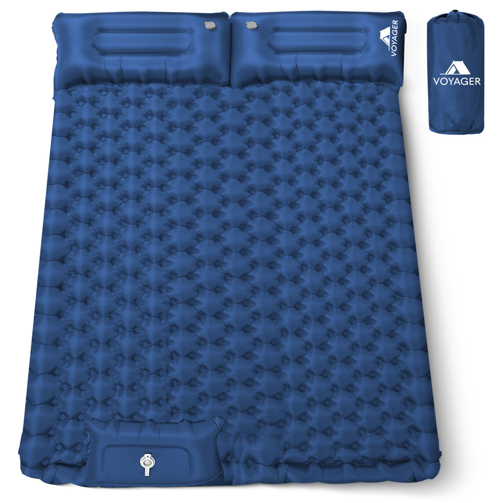 Blue double inflatable camping mat – wide sleeping pad for comfortable outdoor camping UK