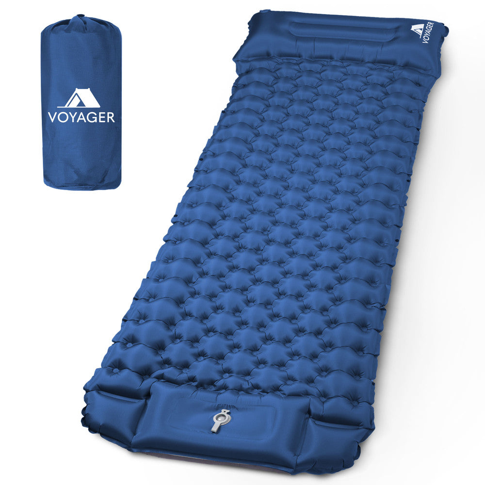  Blue single inflatable camping sleeping pad – lightweight 195×65cm camping mat UK