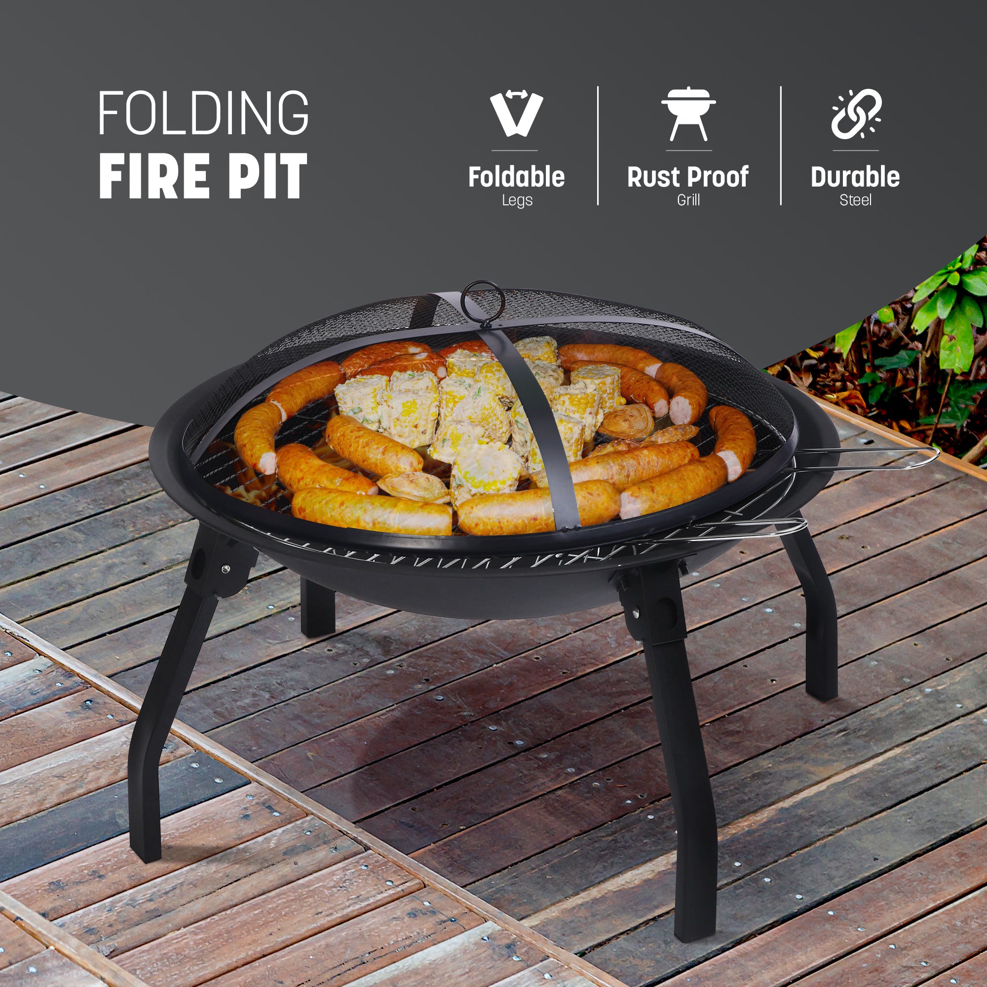 Keplin Portable Folding Fire Pit with Lid, Durable Steel Firepit for Outdoor use & BBQs, Collapsible Outdoor Fire Pits for Campervan Trips, Easy-to-Use Fire Pits for Garden Warmth & Ambiance