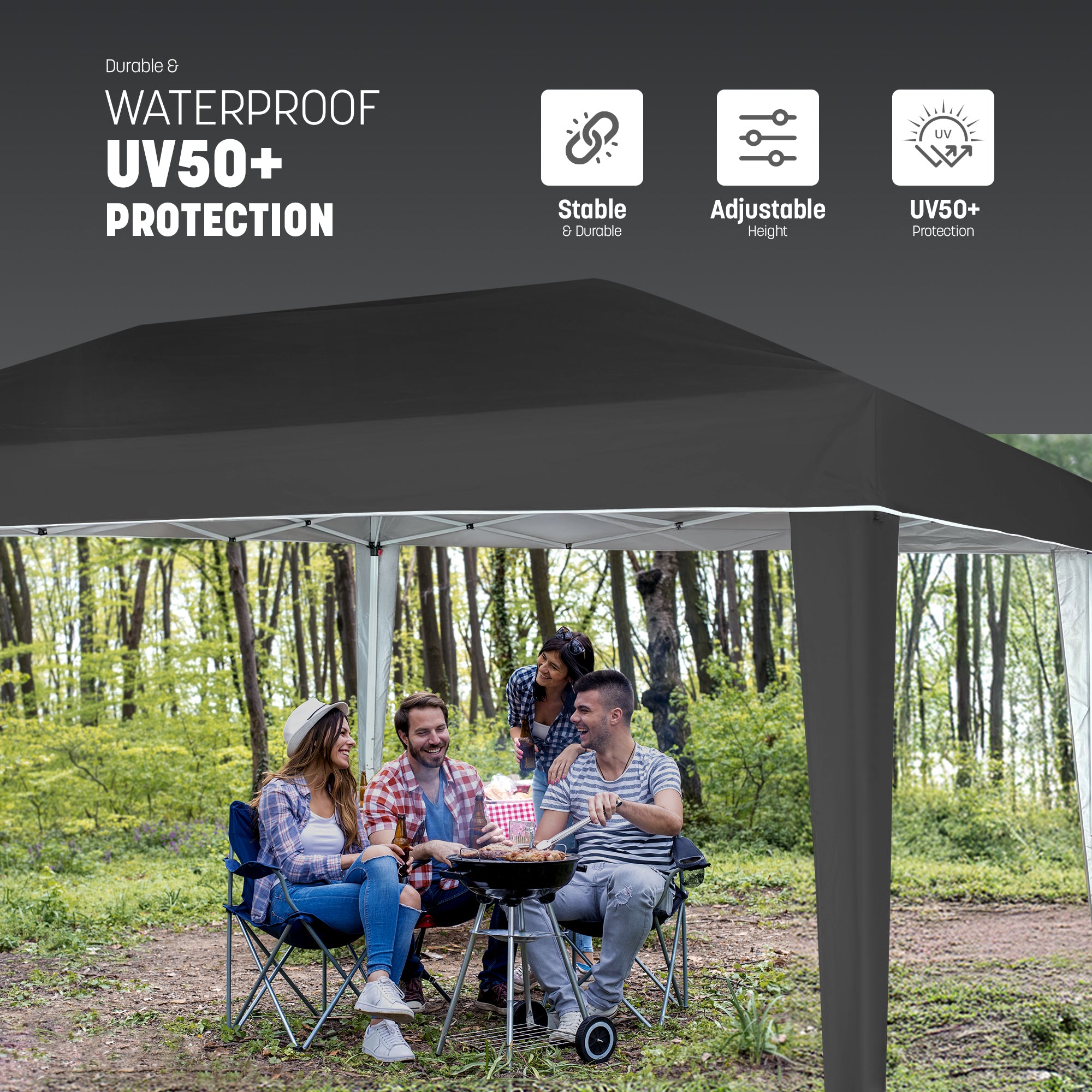 Keplin - 3x3m Garden Pop Up Gazebo | Waterproof Oxford Cloth Canopy with UV Protection | Easy Setup, Sturdy Frame, Portable Design for Outdoor Events, Parties & Garden Shade