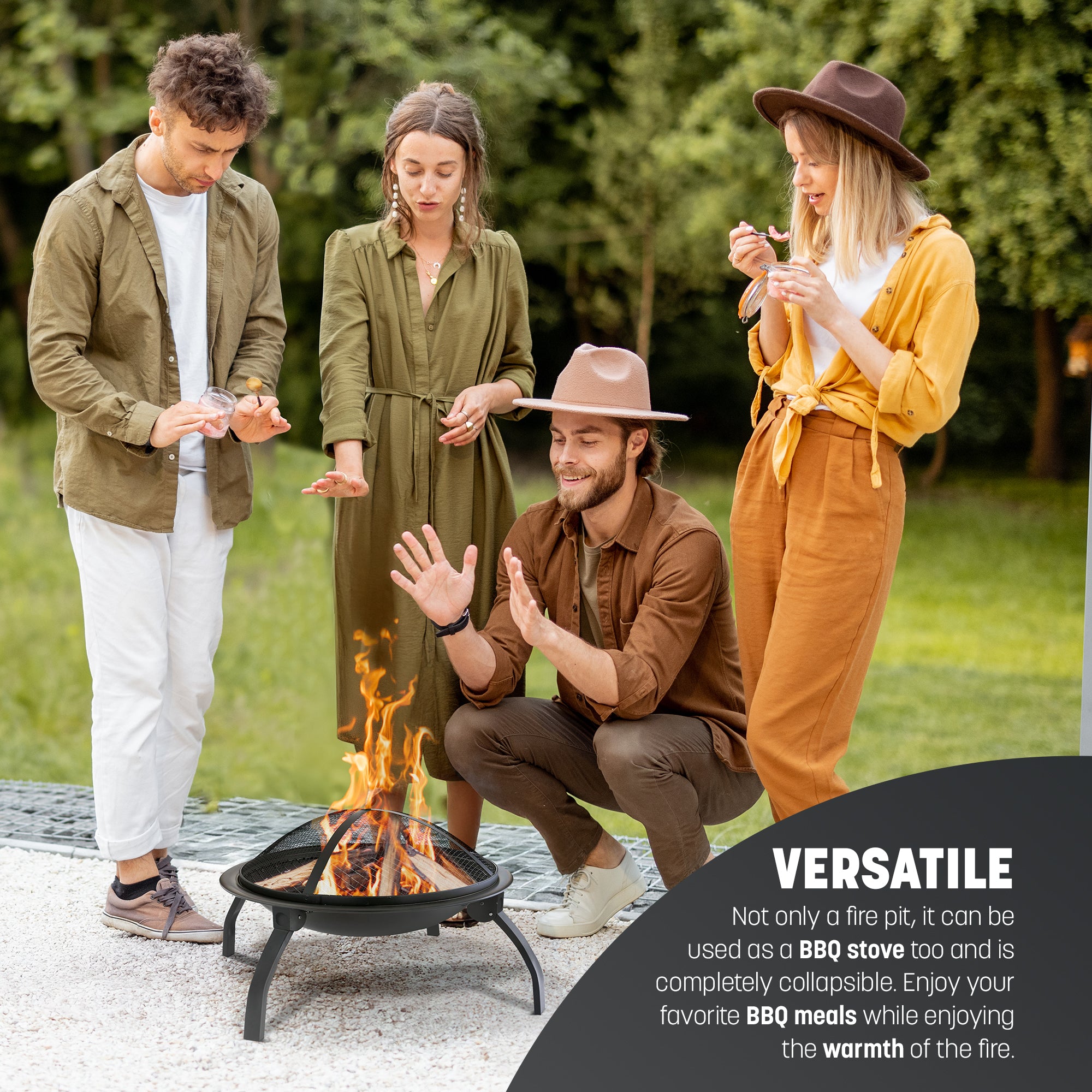 Keplin Portable Folding Fire Pit with Lid, Durable Steel Firepit for Outdoor use & BBQs, Collapsible Outdoor Fire Pits for Campervan Trips, Easy-to-Use Fire Pits for Garden Warmth & Ambiance