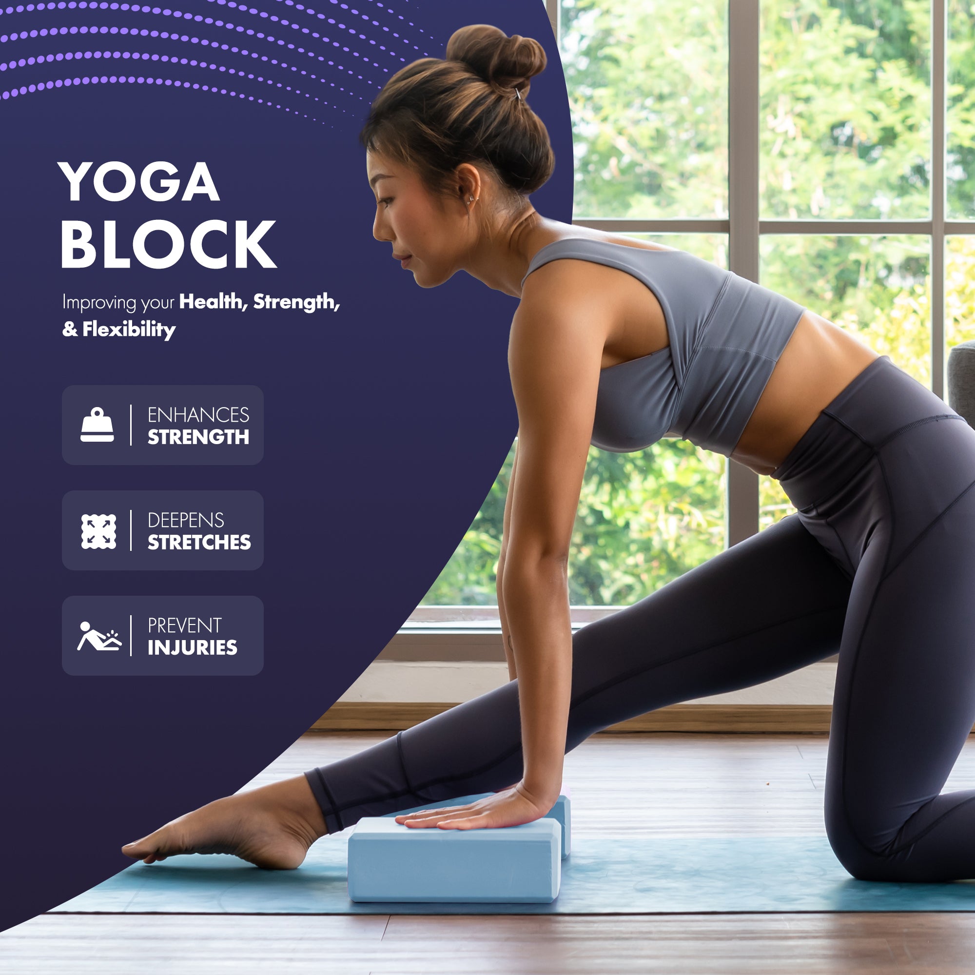 Kayman Yoga Block 2-Pack - Durable EVA Foam Blocks with Non-Slip Surface - Lightweight, Portable, and Ideal for Improving Flexibility, Balance & Alignment