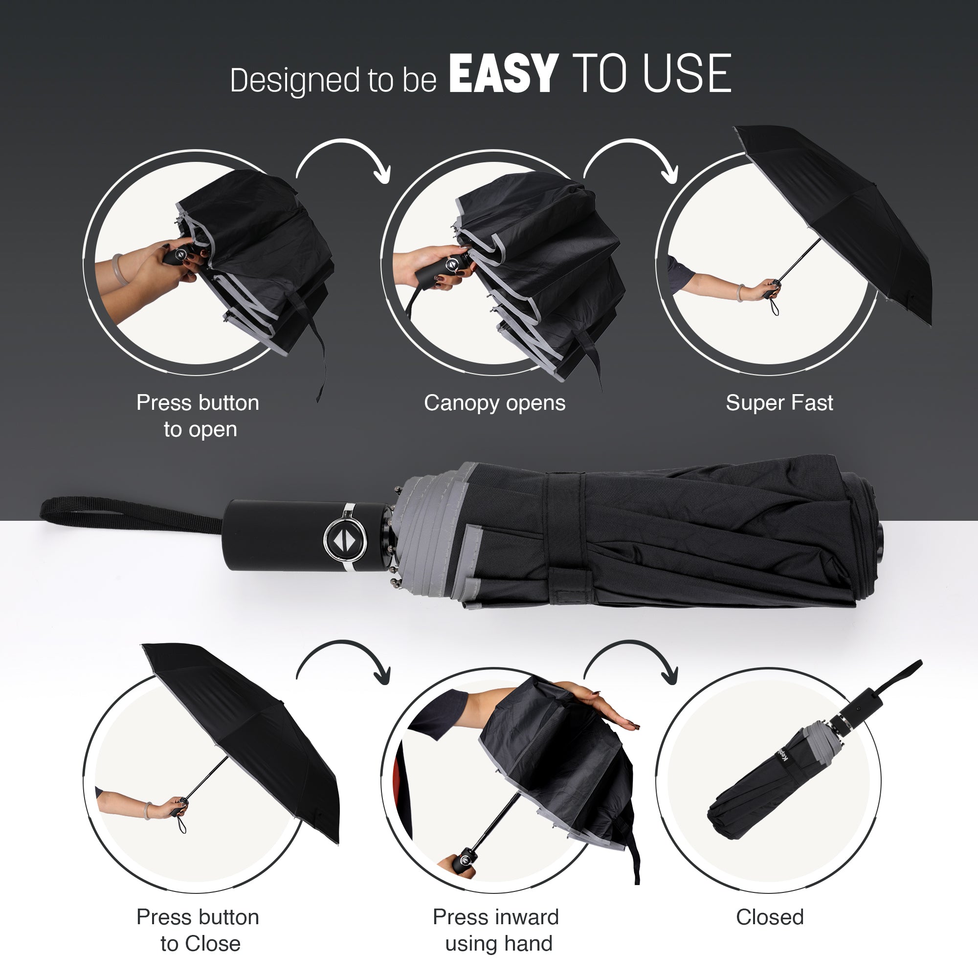 Folding Travel Umbrella with Ergonomic Handle - Portable, Slim, Strong and Lightweight Umbrella